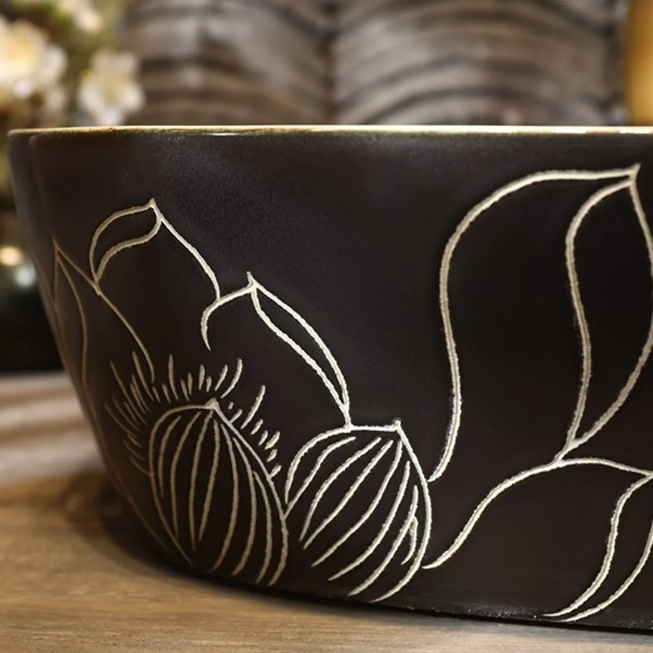 Керамический умывальник с узором лотоса для ванной комнаты LaLume MB20743-23