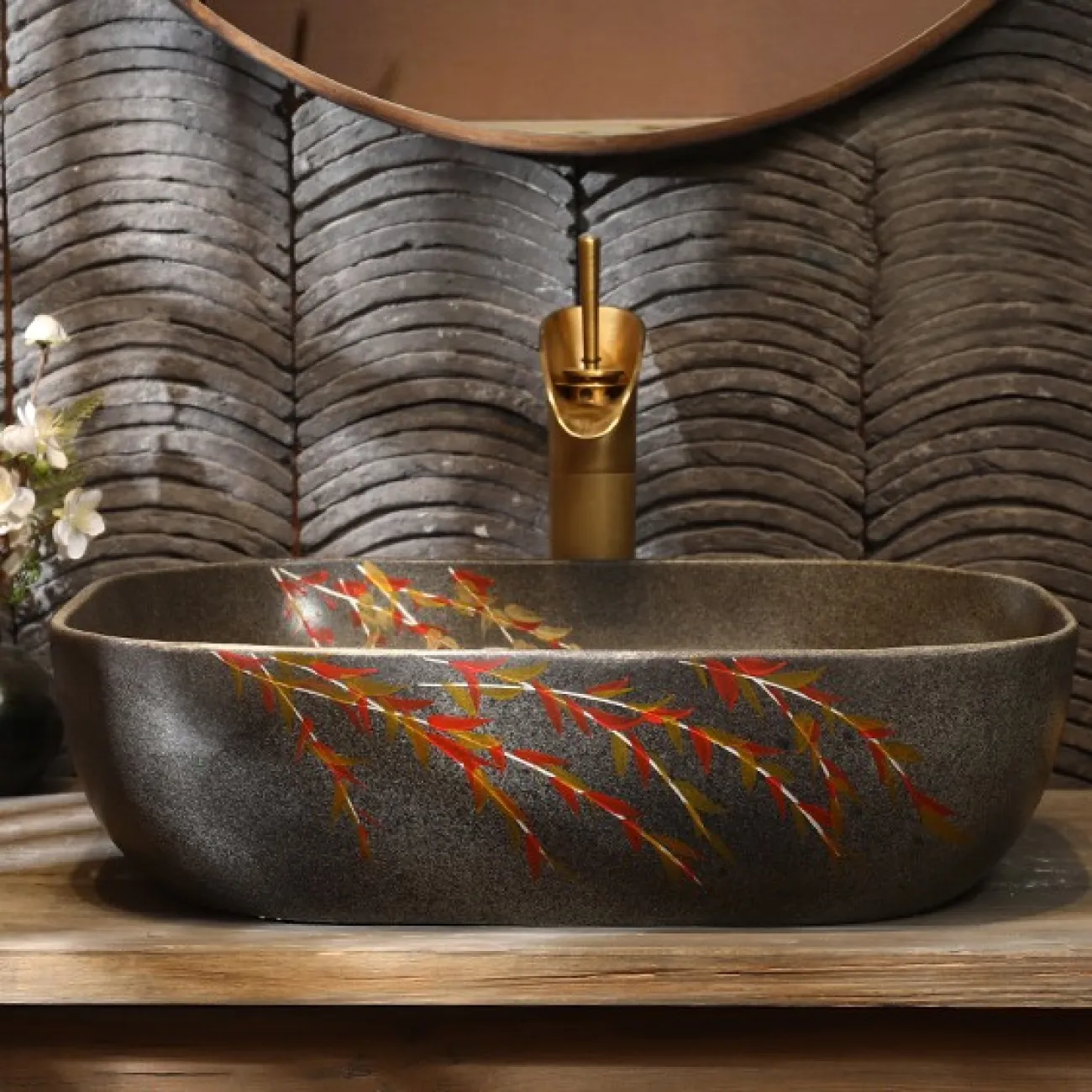 Керамический умывальник с узором для ванной комнаты LaLume MB20744-23 Керамический умывальник с узором для ванной комнаты LaLume MB20744-23