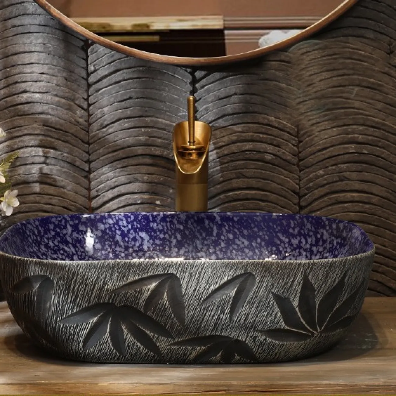 Керамический умывальник с узором для ванной комнаты LaLume MB20744-23 Керамический умывальник с узором для ванной комнаты LaLume MB20744-23