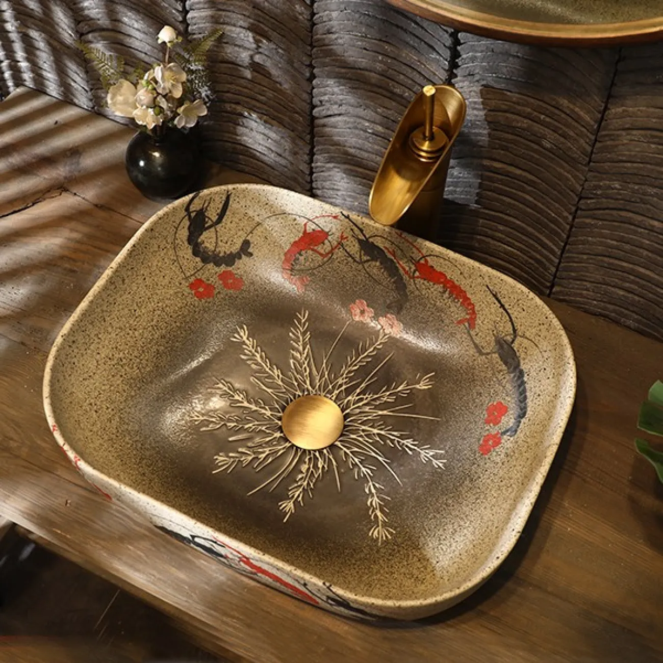 Керамический умывальник с узором для ванной комнаты LaLume MB20744-23 Керамический умывальник с узором для ванной комнаты LaLume MB20744-23