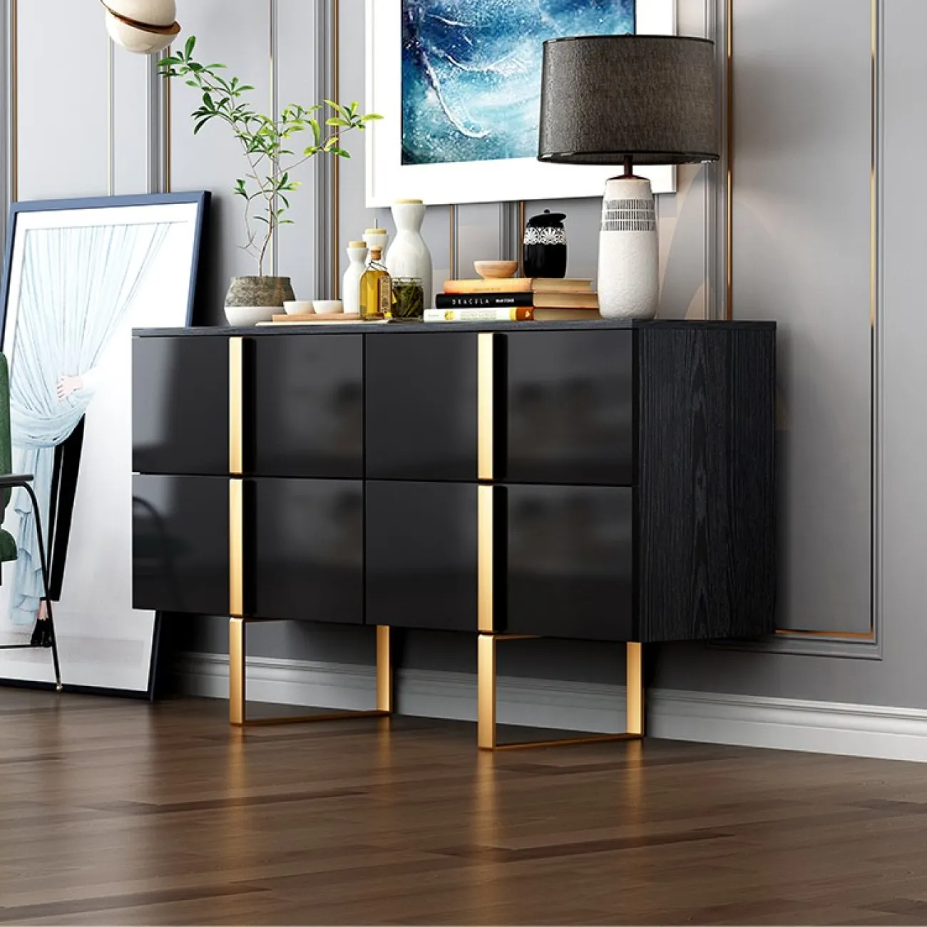 Роскошный чёрный комод для гостиной LaLume MB20749-23 Роскошный чёрный комод для гостиной LaLume MB20749-23