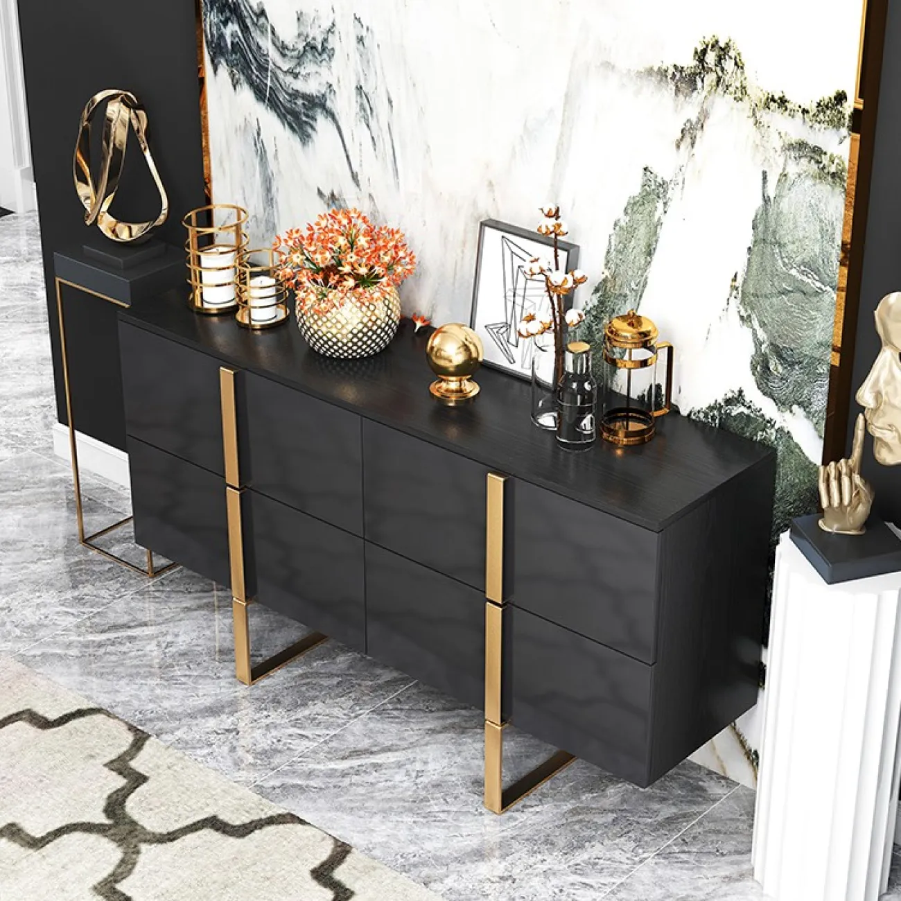 Роскошный чёрный комод для гостиной LaLume MB20749-23 Роскошный чёрный комод для гостиной LaLume MB20749-23