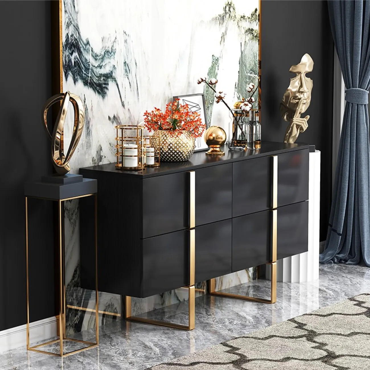 Роскошный чёрный комод для гостиной LaLume MB20749-23 Роскошный чёрный комод для гостиной LaLume MB20749-23