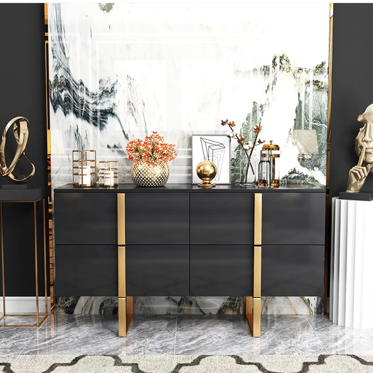 Роскошный чёрный комод для гостиной LaLume MB20749-23 Роскошный чёрный комод для гостиной LaLume MB20749-23