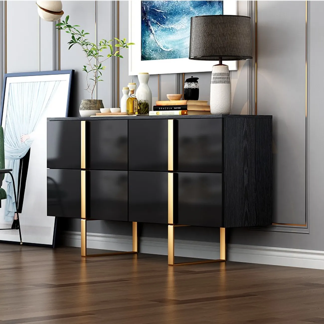 Роскошный чёрный комод для гостиной LaLume MB20749-23 Роскошный чёрный комод для гостиной LaLume MB20749-23