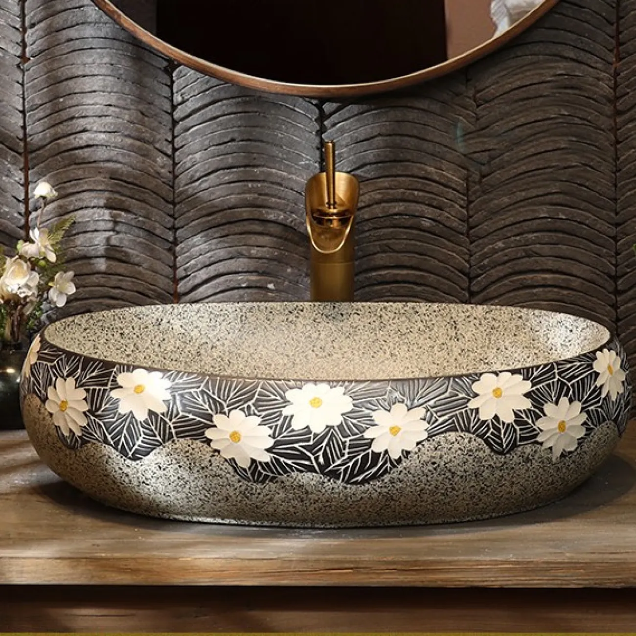 Керамический овальный умывальник для ванной комнаты LaLume MB20764-23 Керамический овальный умывальник для ванной комнаты LaLume MB20764-23