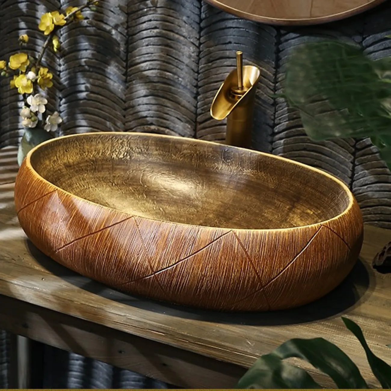 Керамический овальный умывальник для ванной комнаты LaLume MB20764-23 Керамический овальный умывальник для ванной комнаты LaLume MB20764-23