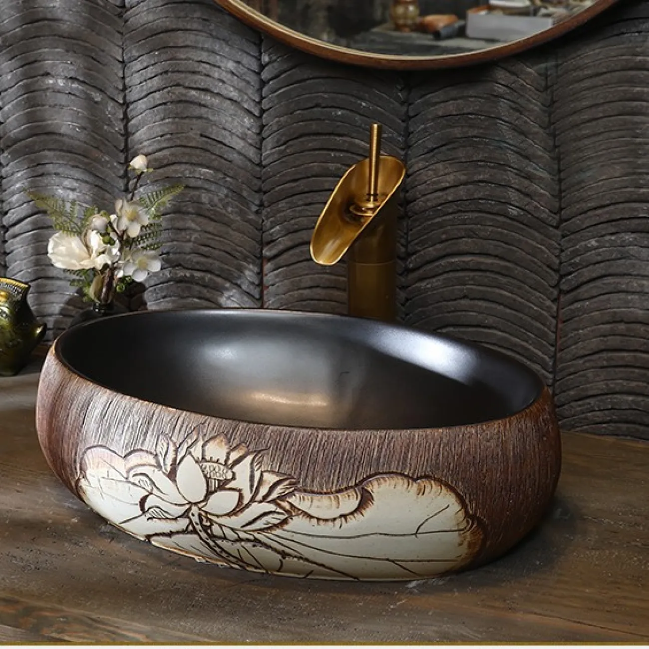 Керамический умывальник в китайском стиле для ванной комнаты LaLume MB20777-23 Керамический умывальник в китайском стиле для ванной комнаты LaLume MB20777-23