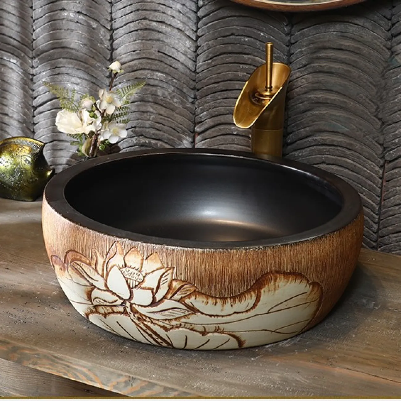 Керамический умывальник в китайском стиле для ванной комнаты LaLume MB20777-23 Керамический умывальник в китайском стиле для ванной комнаты LaLume MB20777-23