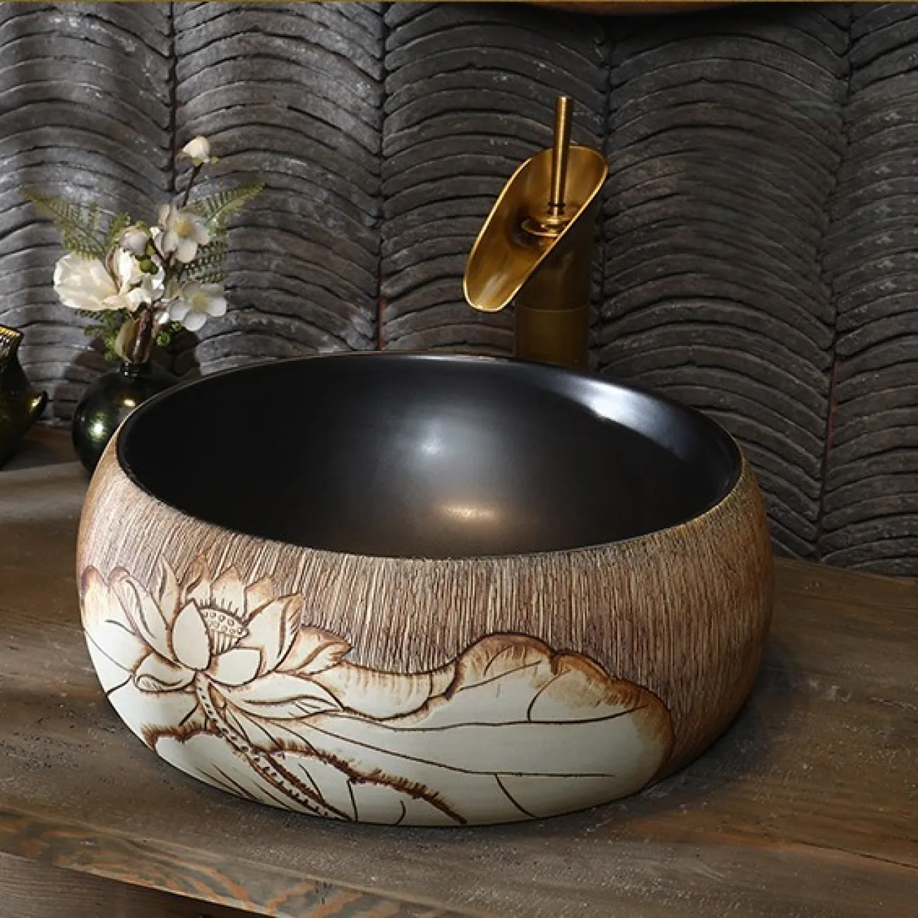 Керамический умывальник в китайском стиле для ванной комнаты LaLume MB20777-23 Керамический умывальник в китайском стиле для ванной комнаты LaLume MB20777-23