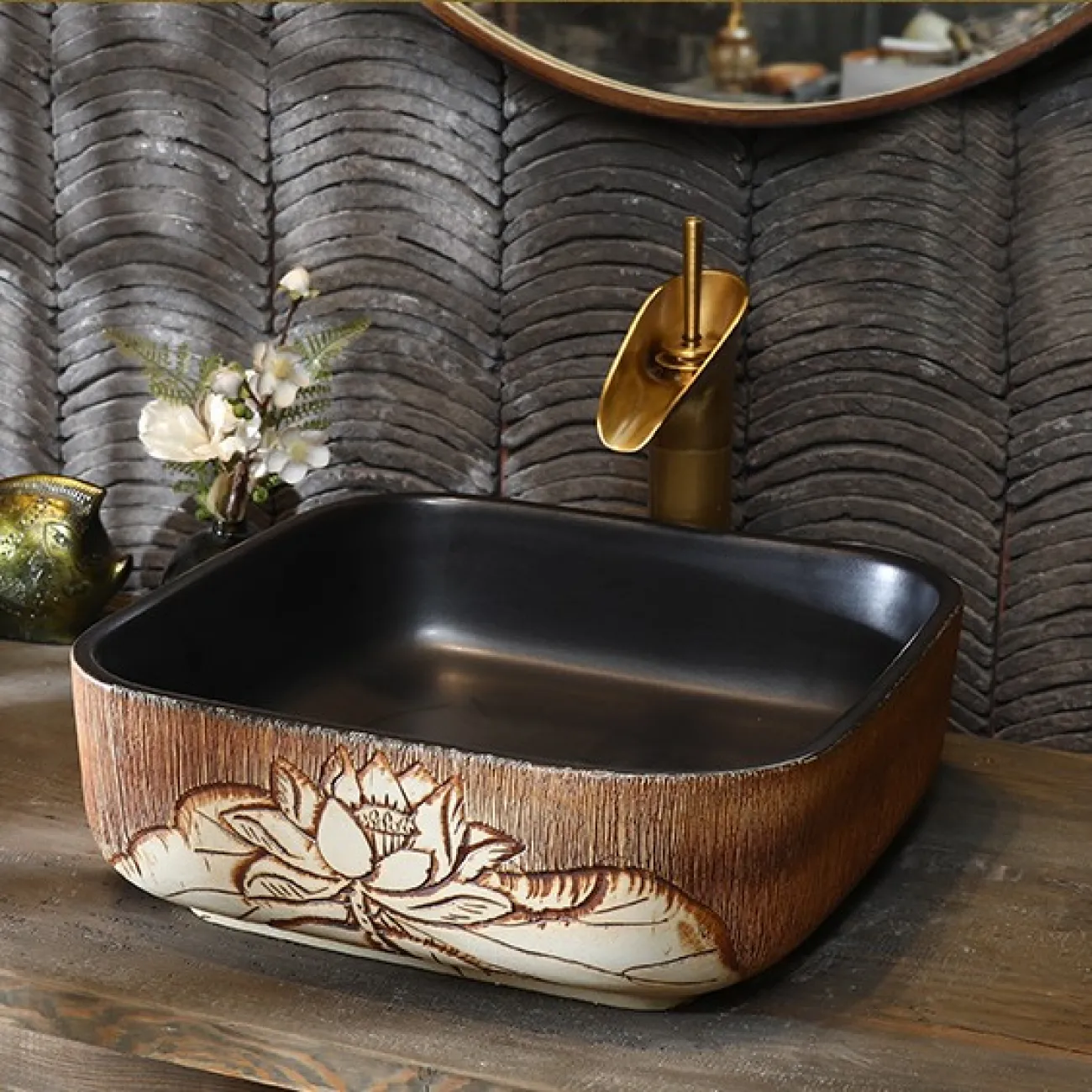 Керамический умывальник в китайском стиле для ванной комнаты LaLume MB20777-23 Керамический умывальник в китайском стиле для ванной комнаты LaLume MB20777-23