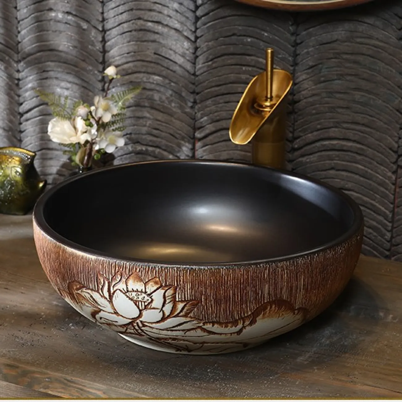 Керамический умывальник в китайском стиле для ванной комнаты LaLume MB20777-23 Керамический умывальник в китайском стиле для ванной комнаты LaLume MB20777-23