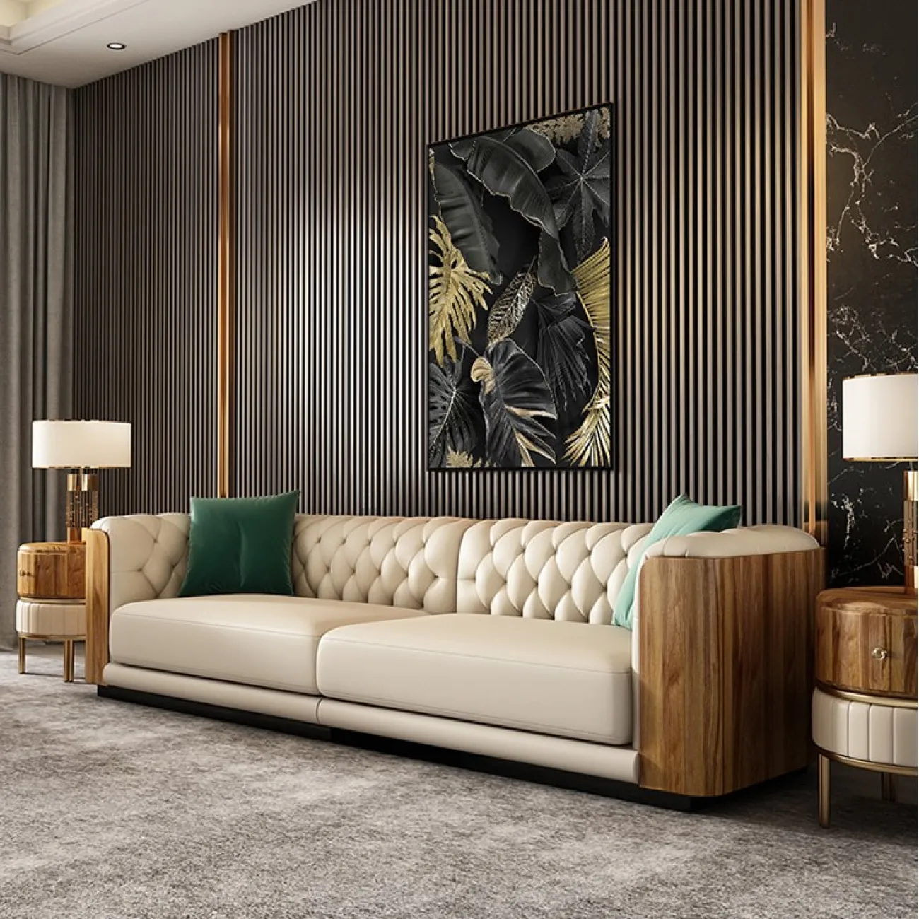 Светлый кожаный диван для гостиной LaLume MB20982-23