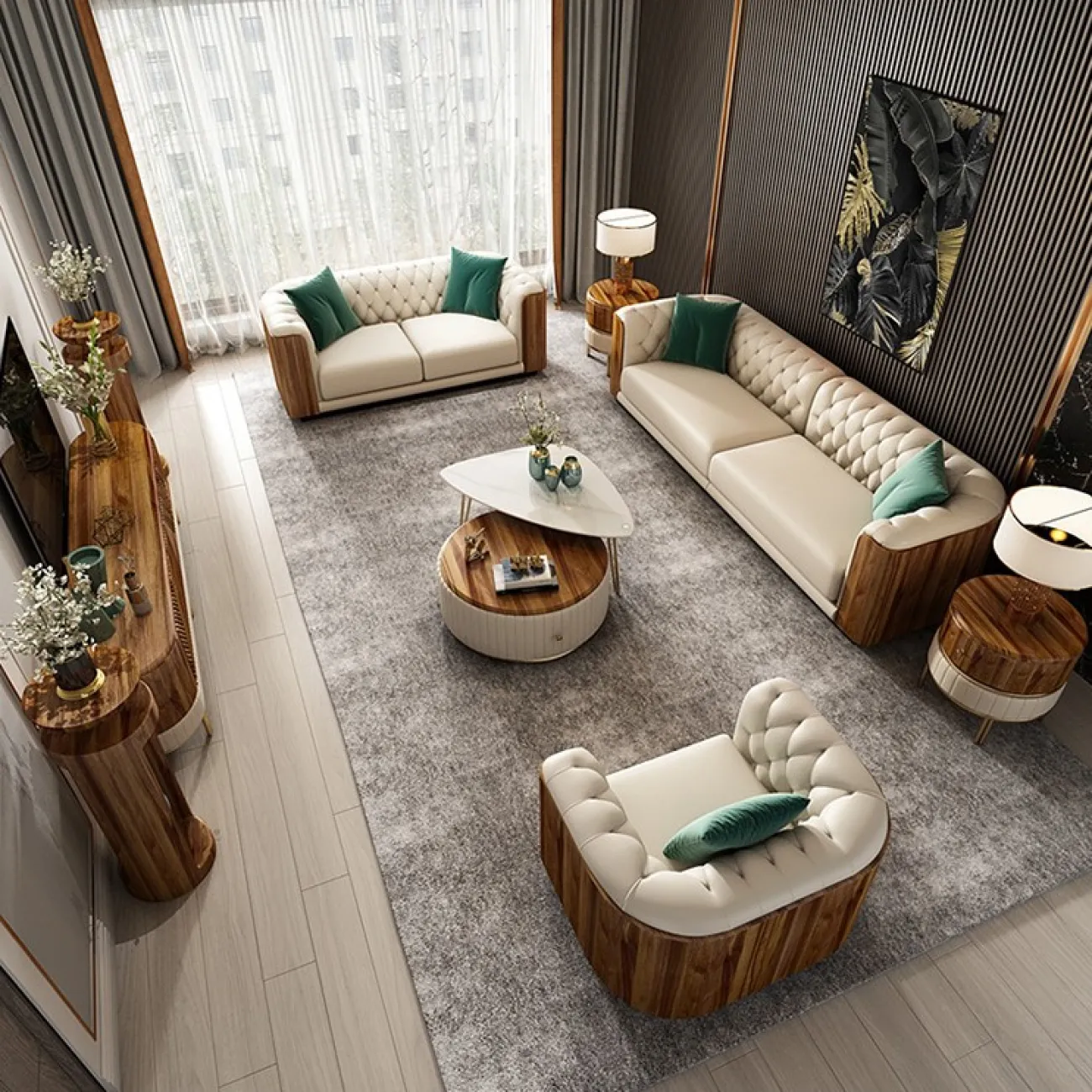 Светлый кожаный диван для гостиной LaLume MB20982-23