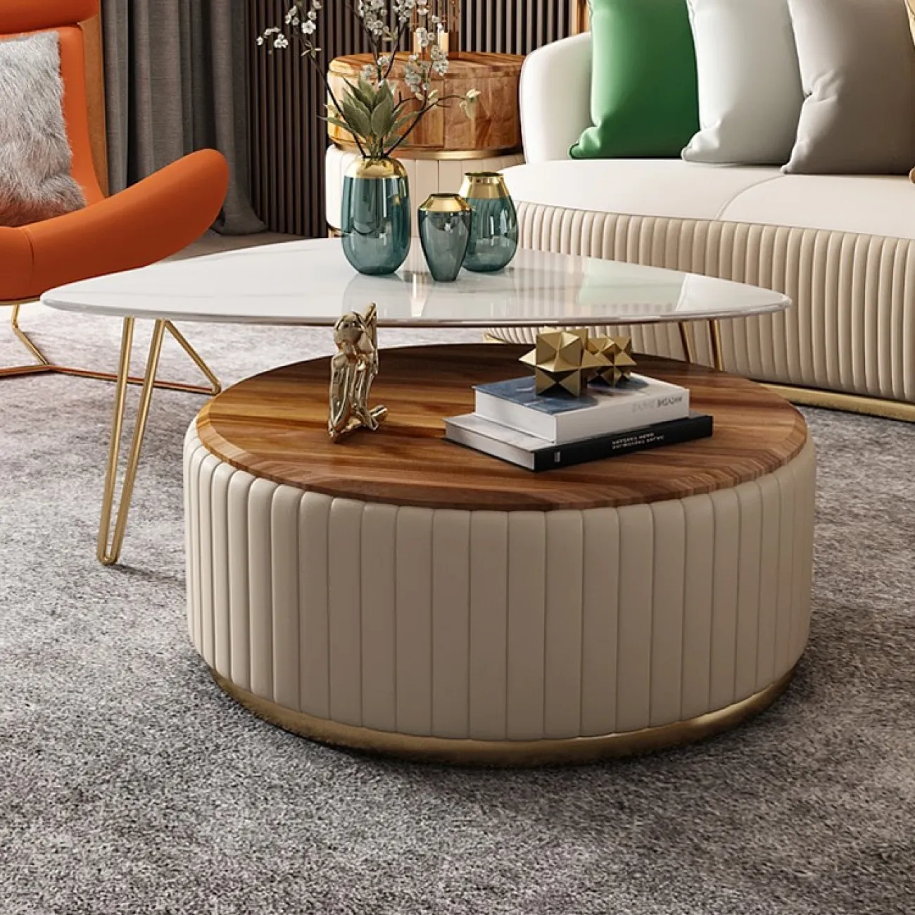 Мраморный журнальный стол интересной формы LaLume MB20914-23