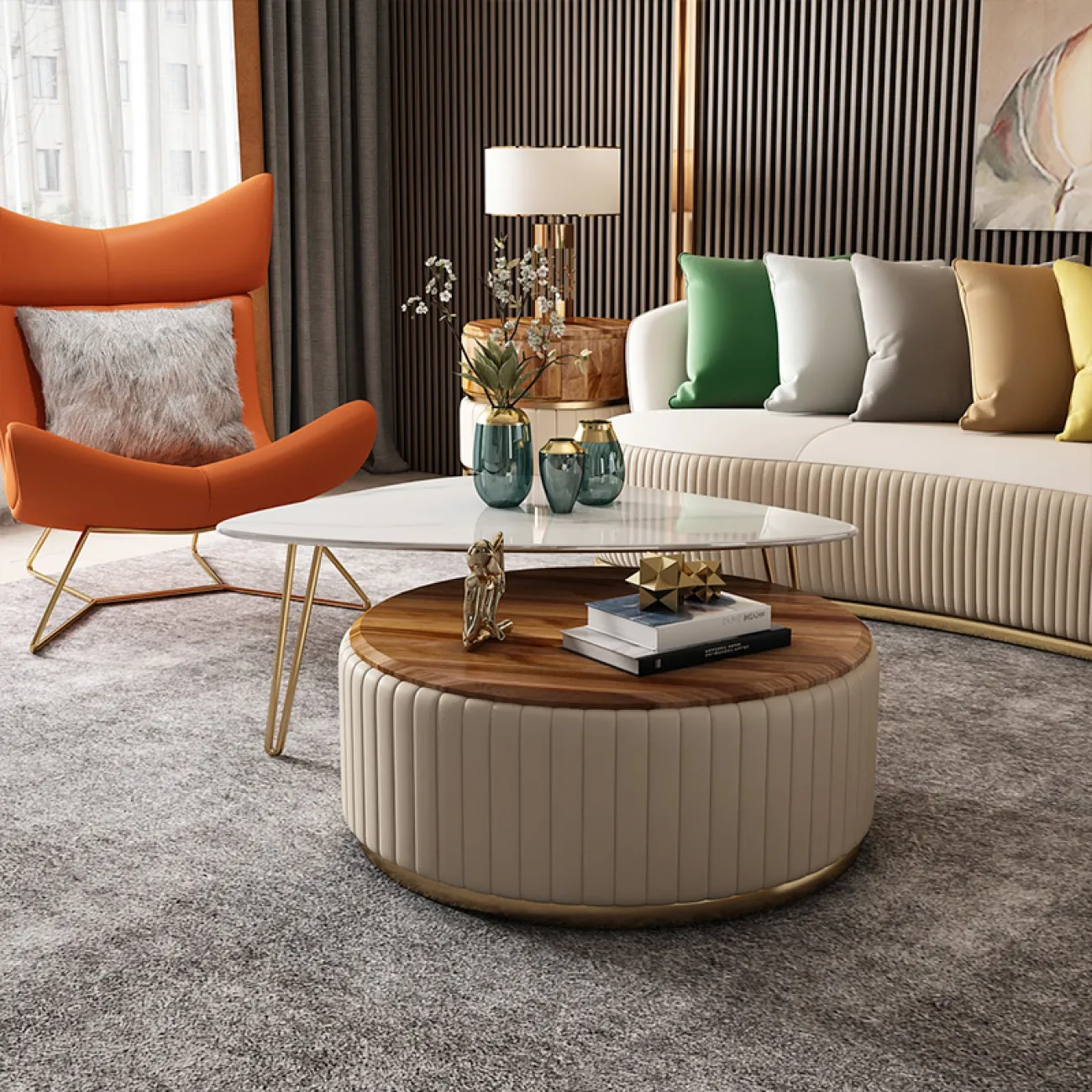 Мраморный журнальный стол интересной формы LaLume MB20914-23