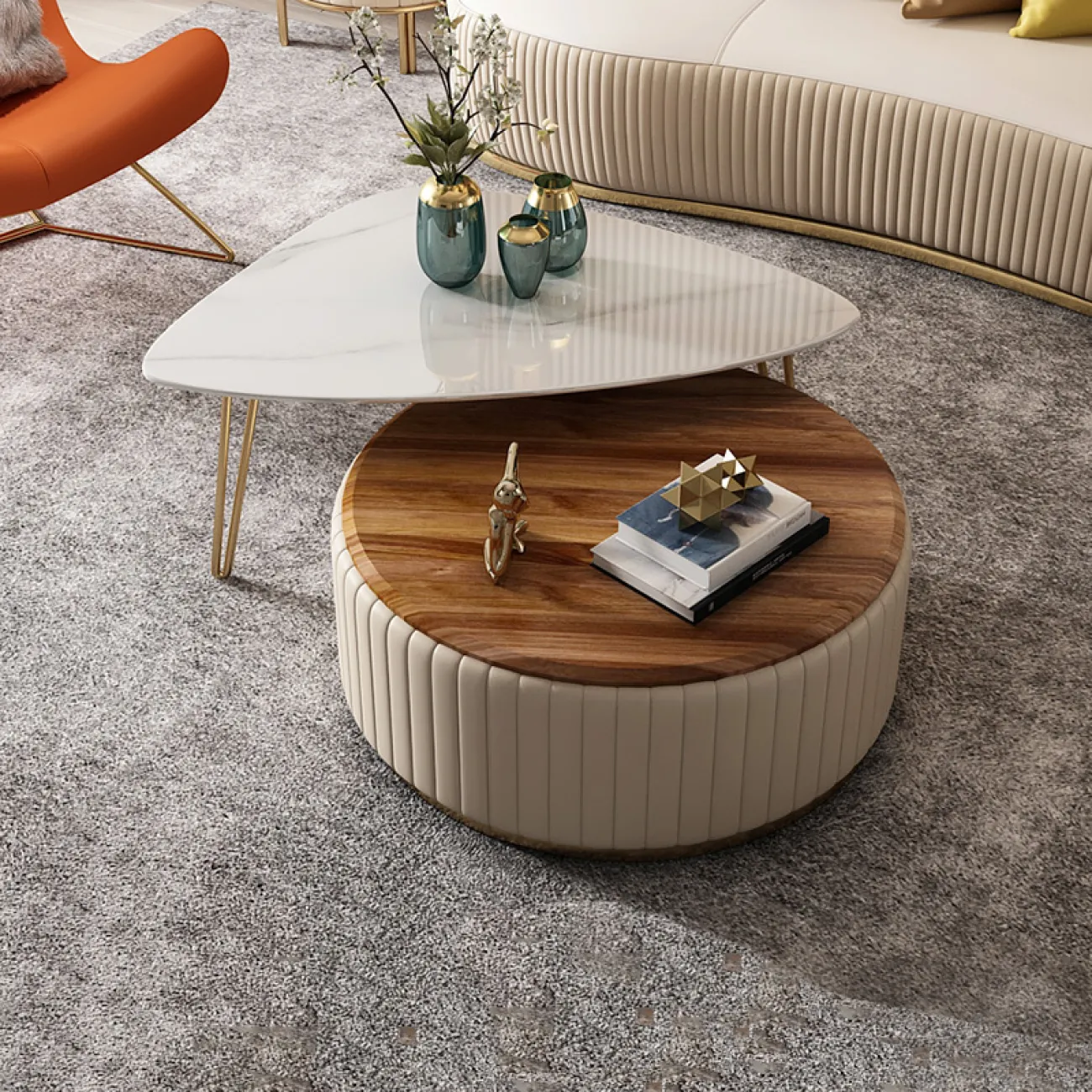 Мраморный журнальный стол интересной формы LaLume MB20914-23