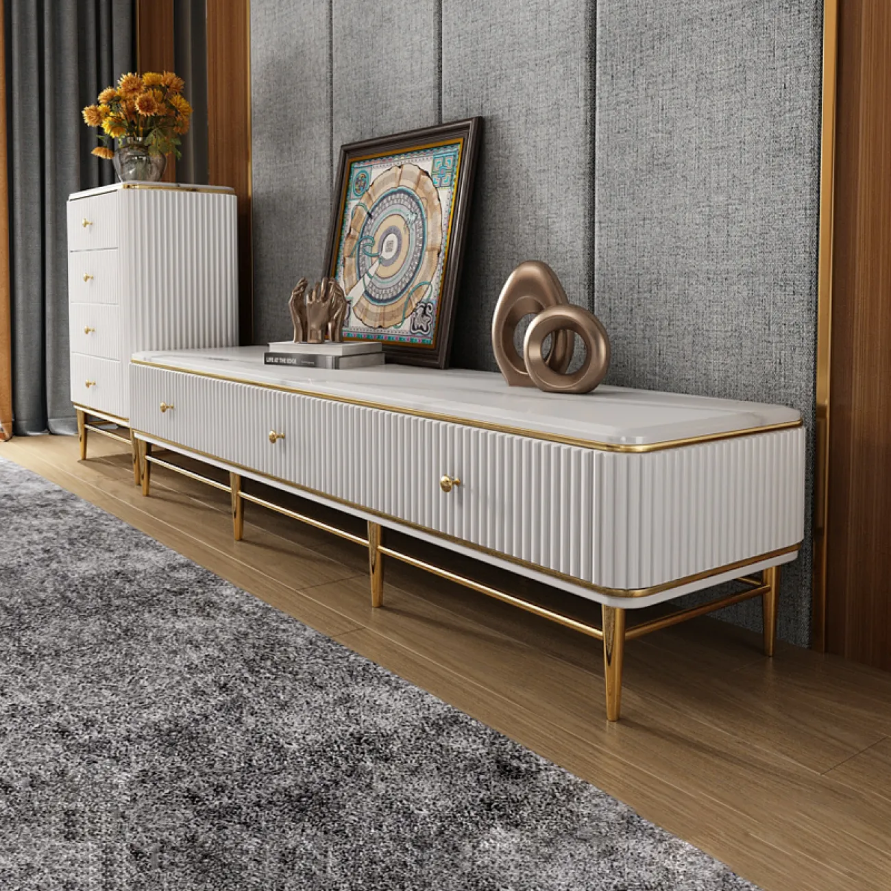 Мраморный комод под ТВ для гостиной LaLume MB20972-23