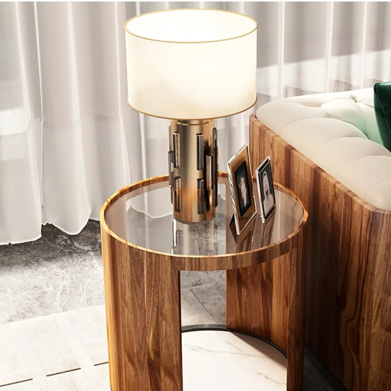 Круглая деревянная прикроватная тумба LaLume MB20994-23