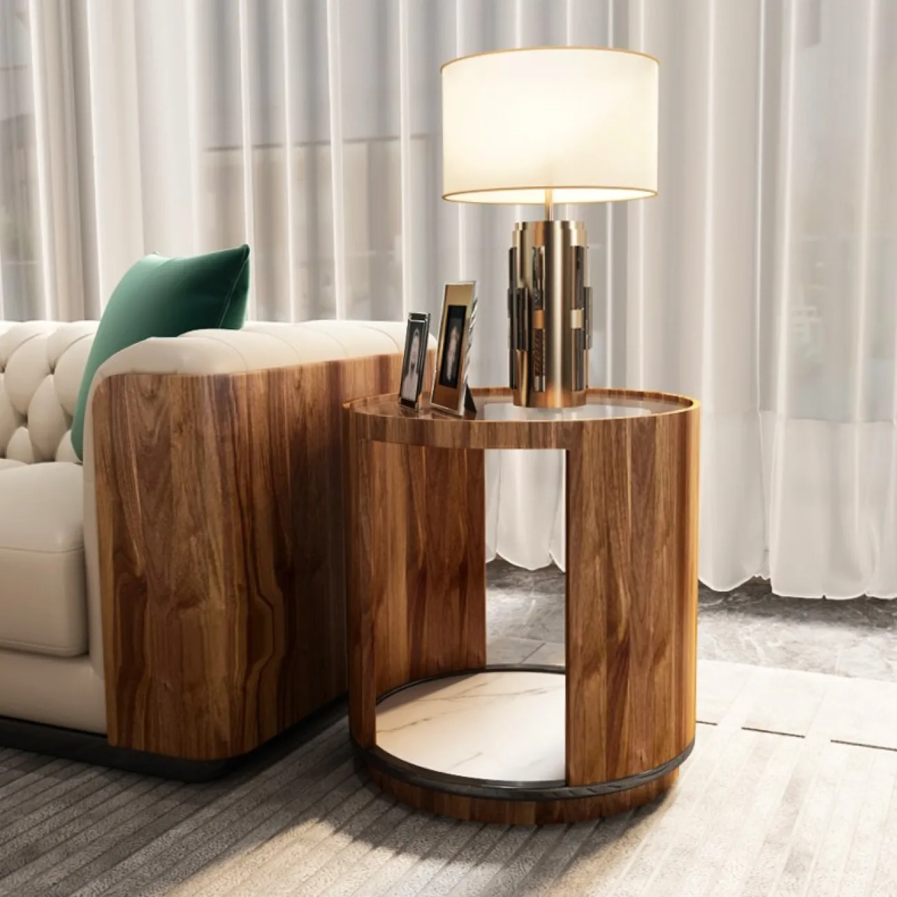 Круглая деревянная прикроватная тумба LaLume MB20994-23