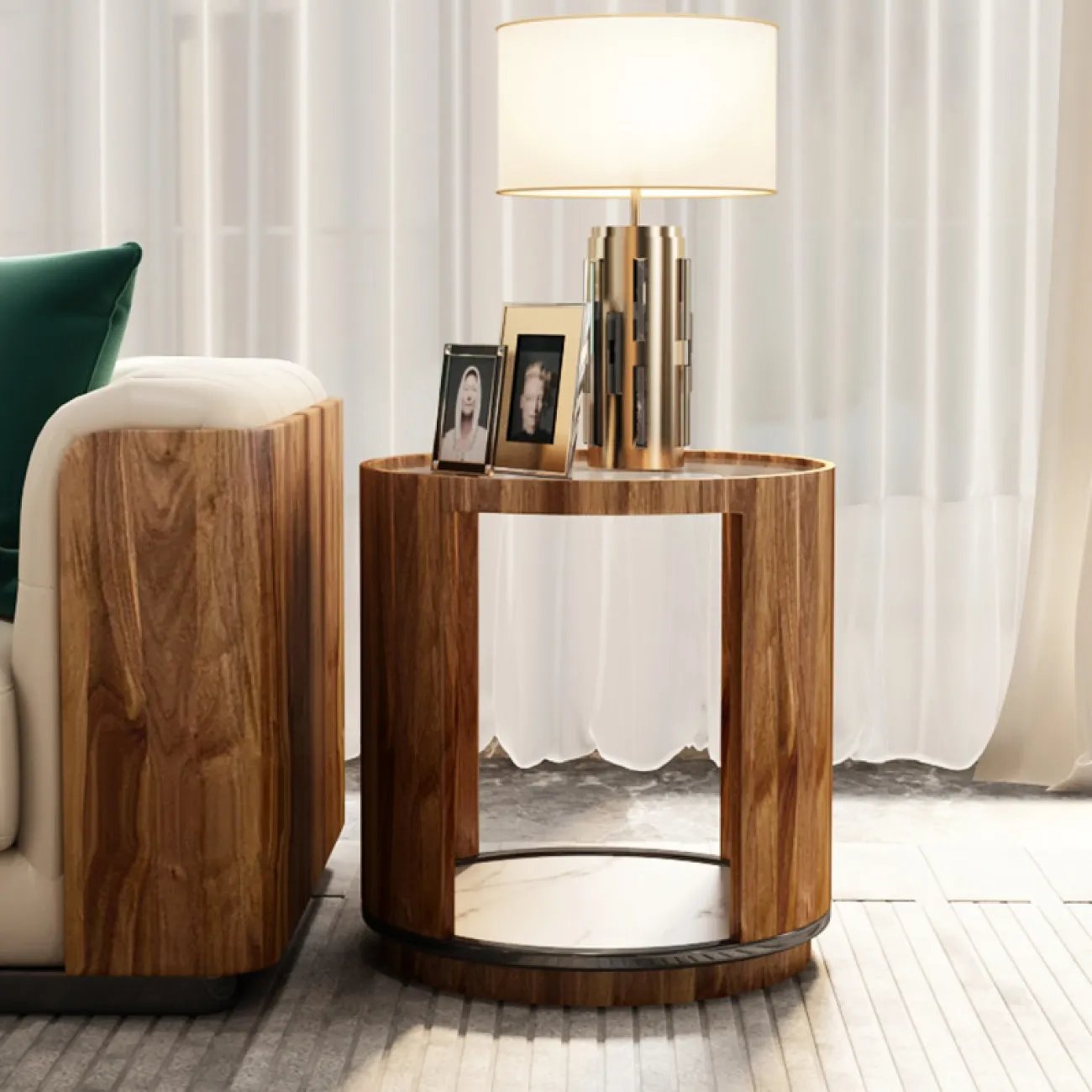 Круглая деревянная прикроватная тумба LaLume MB20994-23