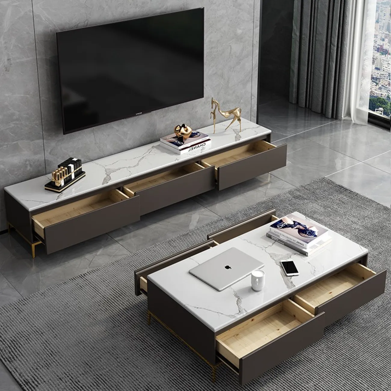 Современный комод под ТВ для гостиной LaLume MB21003-23