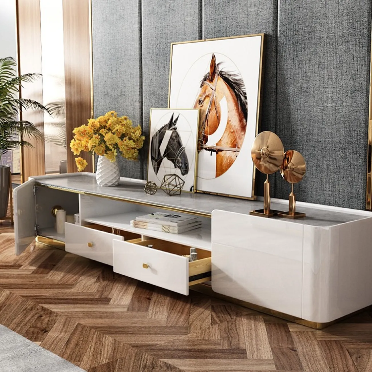 Стильная ТВ тумба для гостиной LaLume MB21007-23 Стильная ТВ тумба для гостиной LaLume MB21007-23