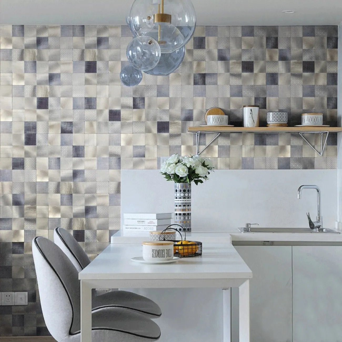 Металлическая 3д плитка на самоклеящаяся основе с узорами LaLume MB20805-23 Металлическая 3д плитка на самоклеящаяся основе с узорами LaLume MB20805-23