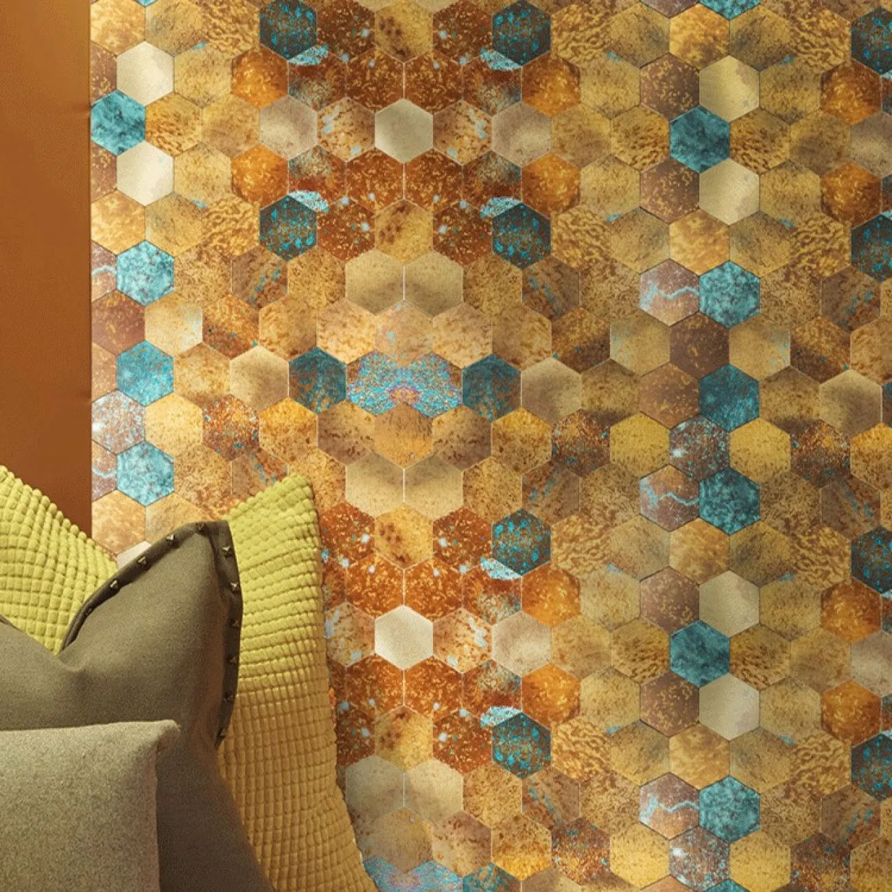 Яркая металлическая 3д плитка на самоклеящаяся основе с имитацией ржавчины  LaLume MB20820-23