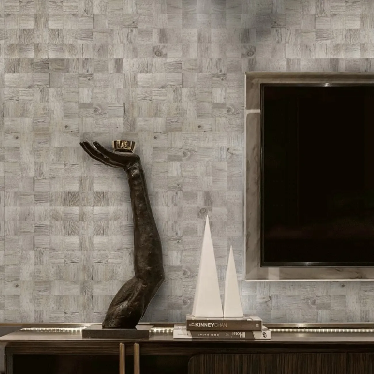 Современная металлическая 3д плитка на самоклеящаяся основе с имитацией древесины LaLume MB20822-23