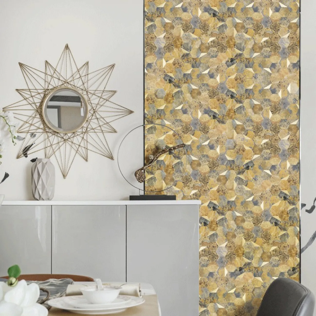 Шестиугольная 3д плитка в виде мозайки на самоклеющейся основе LaLume MB20829-23 Шестиугольная 3д плитка в виде мозайки на самоклеющейся основе LaLume MB20829-23