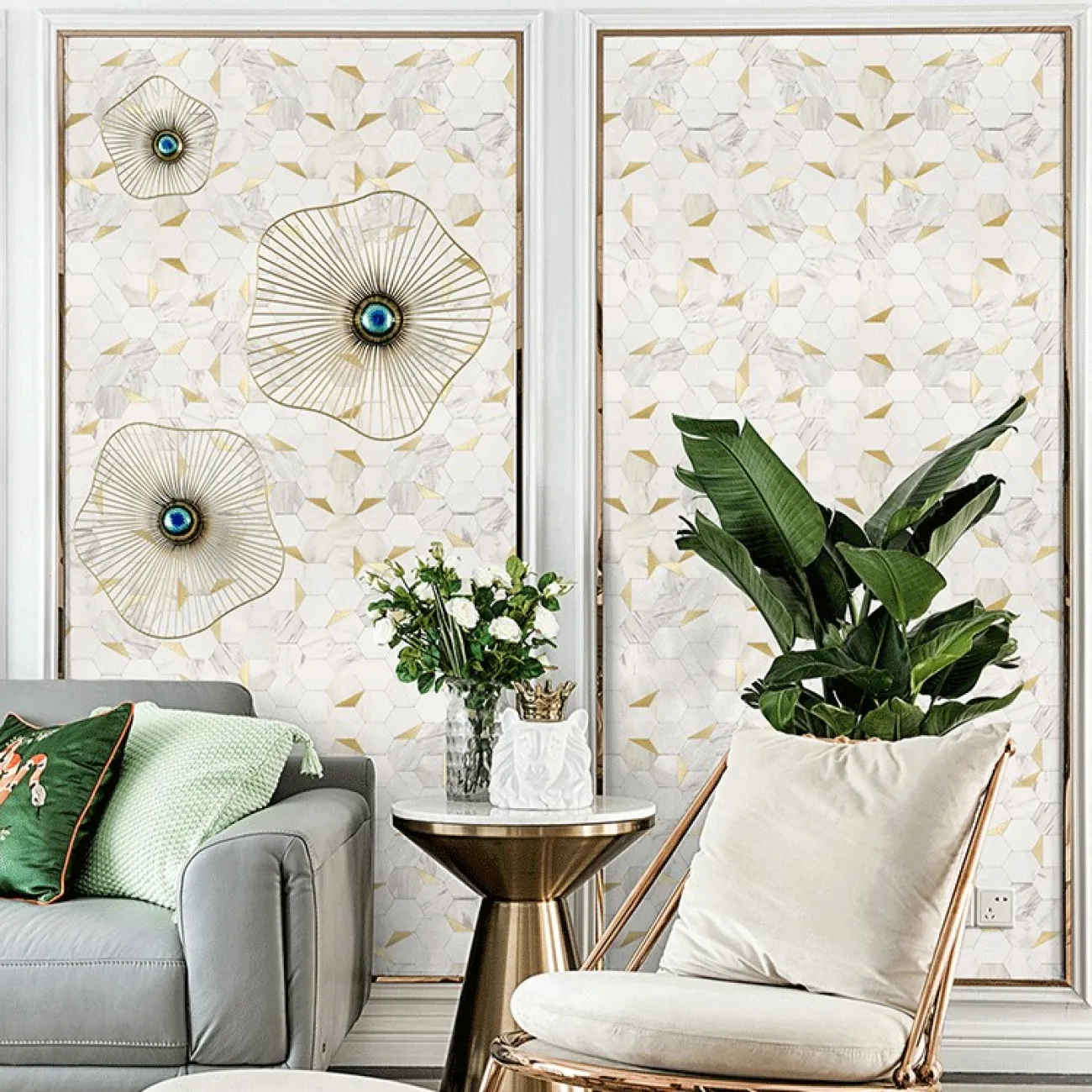 Шестиугольная 3д плитка в виде мозайки на самоклеющейся основе LaLume MB20829-23 Шестиугольная 3д плитка в виде мозайки на самоклеющейся основе LaLume MB20829-23