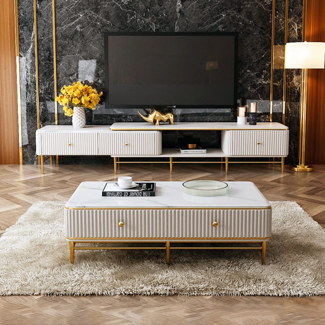 Выдвижной современный комод под ТВ LaLume MB21017-23 Выдвижной современный комод под ТВ LaLume MB21017-23