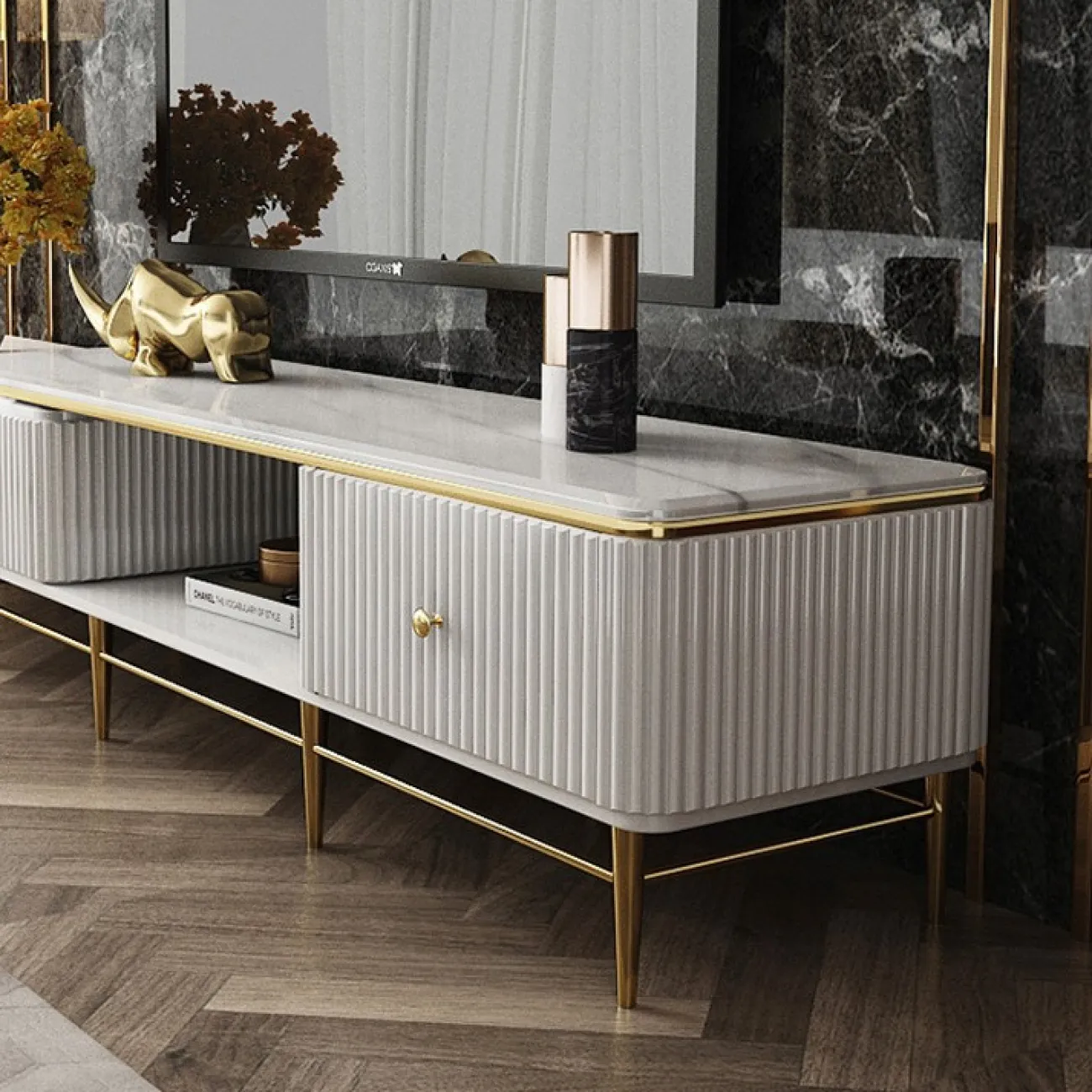 Выдвижной современный комод под ТВ LaLume MB21017-23 Выдвижной современный комод под ТВ LaLume MB21017-23