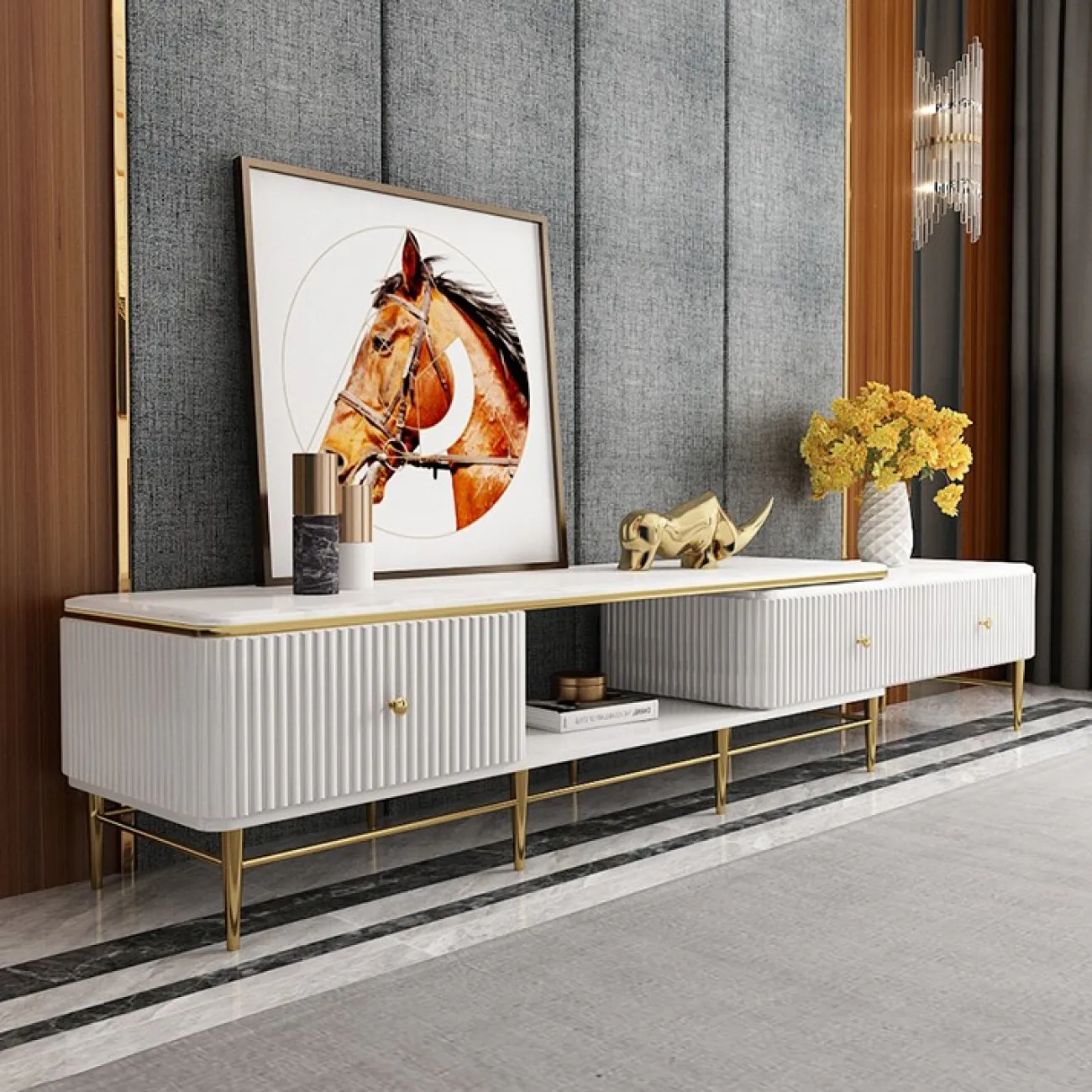 Выдвижной современный комод под ТВ LaLume MB21017-23 Выдвижной современный комод под ТВ LaLume MB21017-23