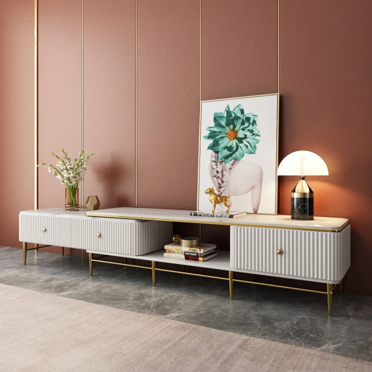 Выдвижной современный комод под ТВ LaLume MB21017-23 Выдвижной современный комод под ТВ LaLume MB21017-23