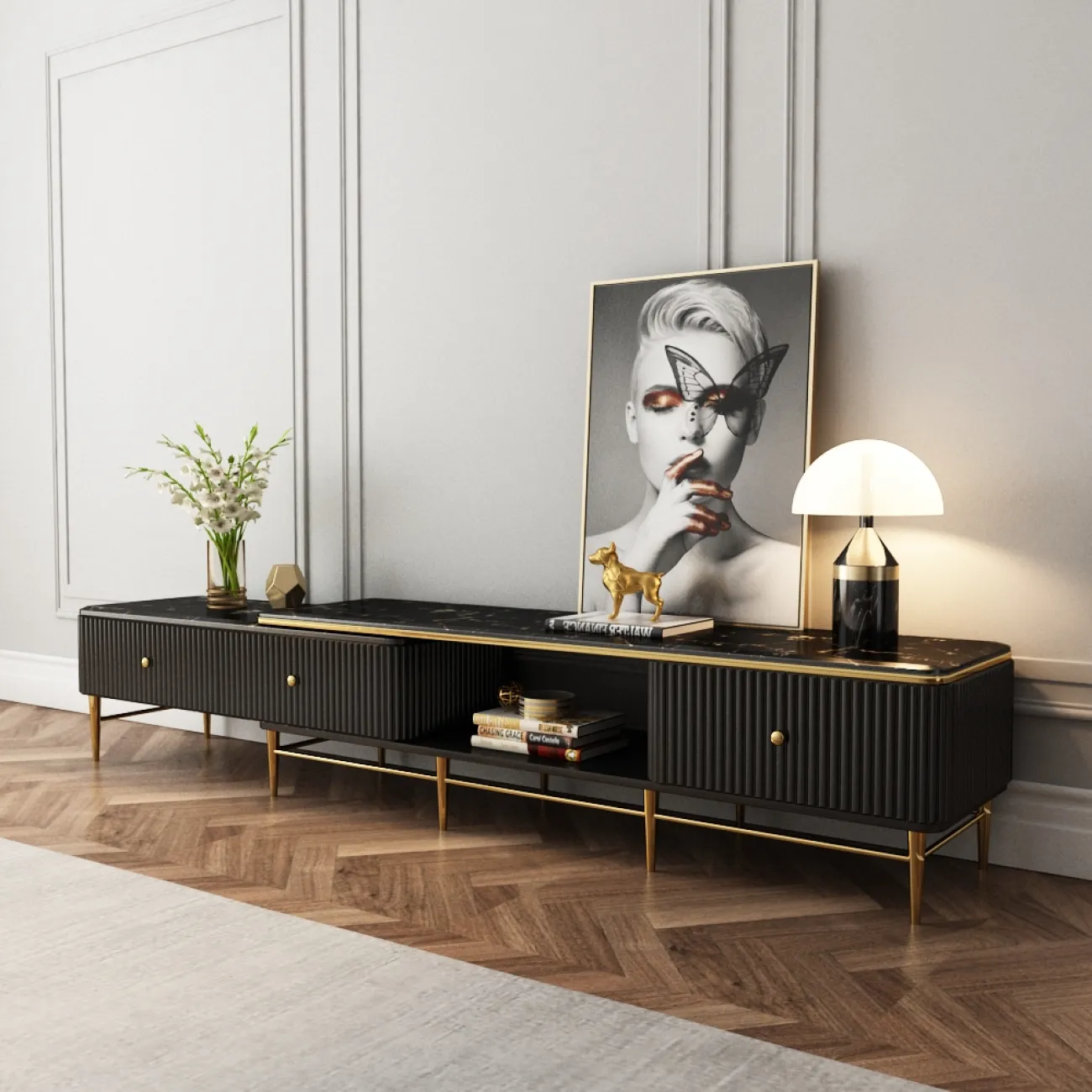 Выдвижной современный комод под ТВ LaLume MB21017-23 Выдвижной современный комод под ТВ LaLume MB21017-23