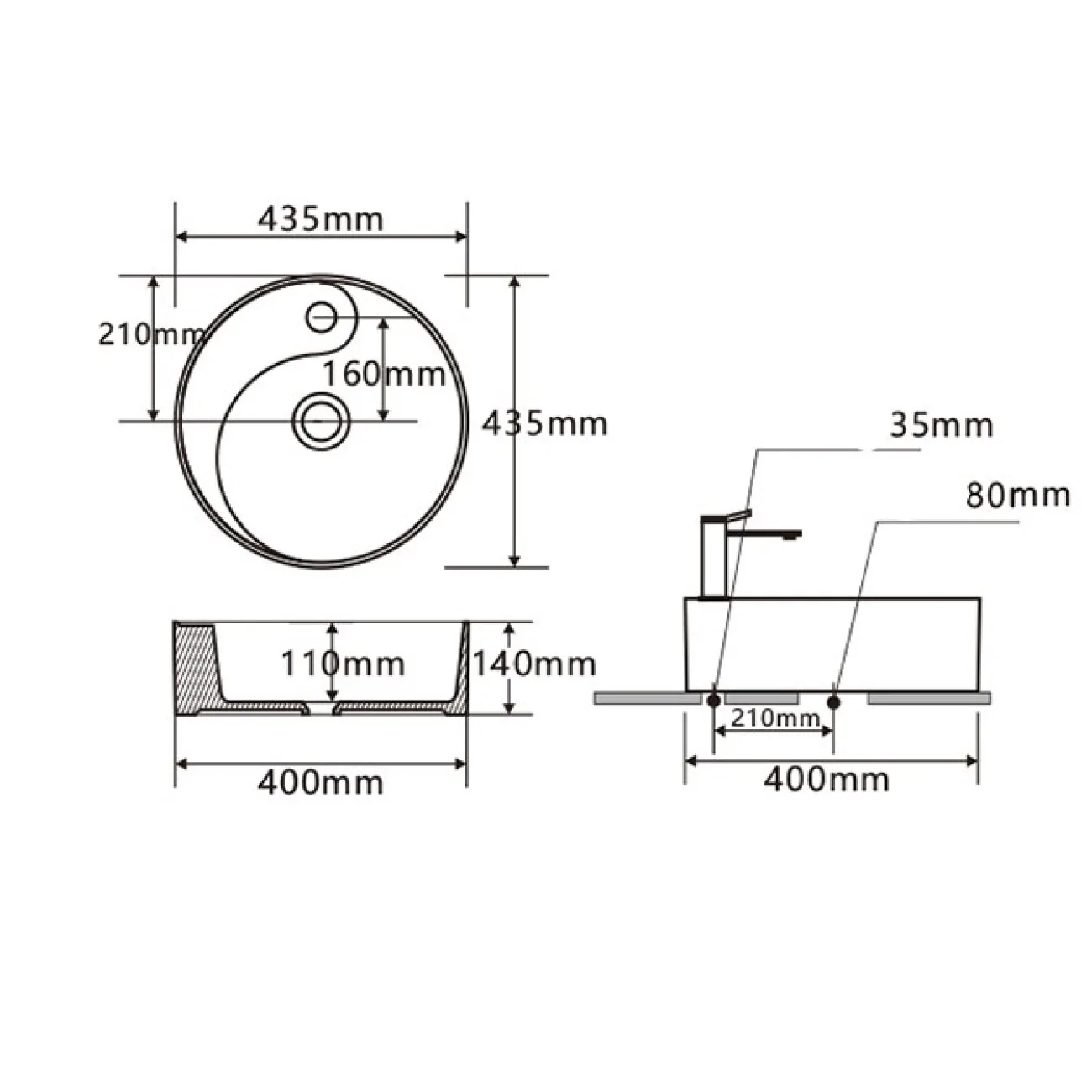Современный круглый умывальник  для ванной комнаты LaLume MB20550-23