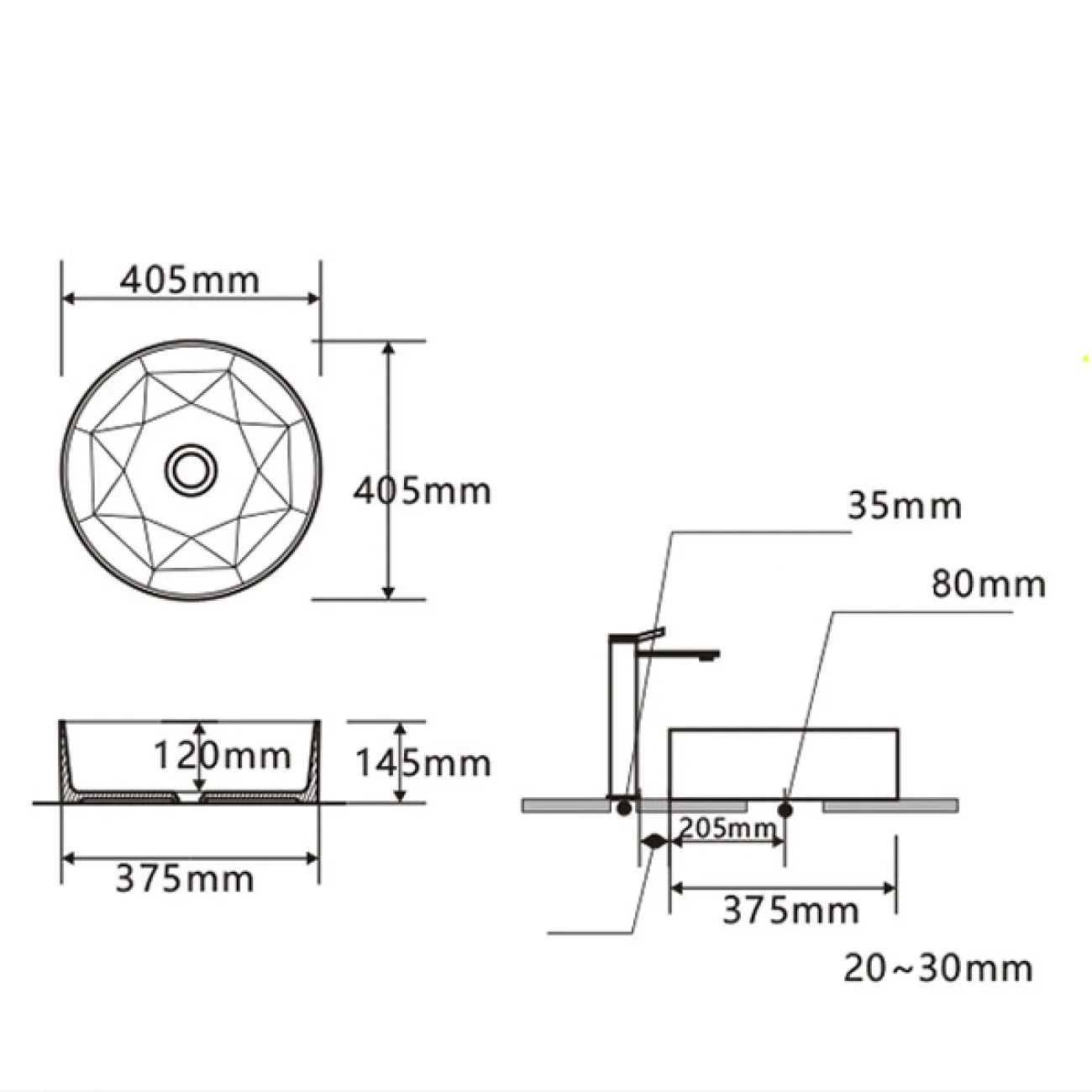 Керамический круглый умывальник  для ванной комнаты LaLume MB20654-23