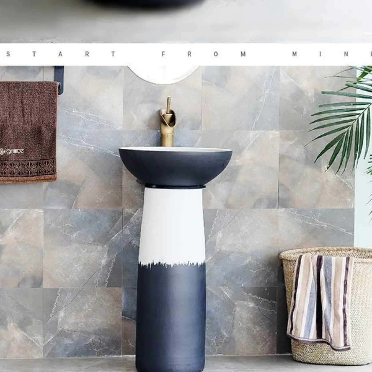 Керамический умывальник в форме колоны для ванной комнаты LaLume MB20508-23 Керамический умывальник в форме колоны для ванной комнаты LaLume MB20508-23