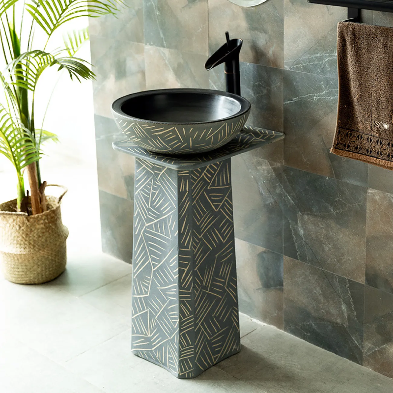 Керамический умывальник с вертикальной колоной для ванной комнаты LaLume MB20510-23