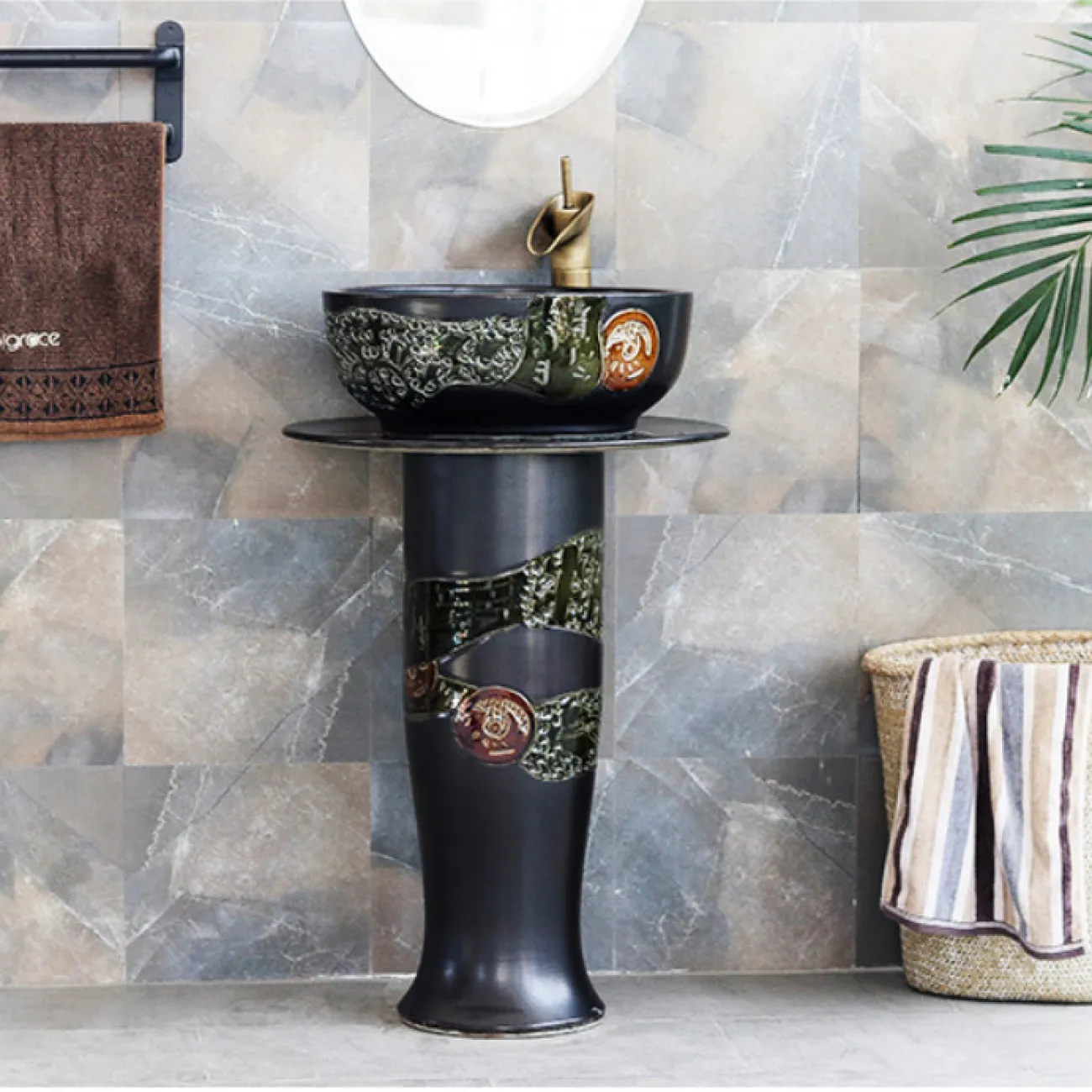 Керамический круглый умывальник  для ванной комнаты LaLume MB20583-23