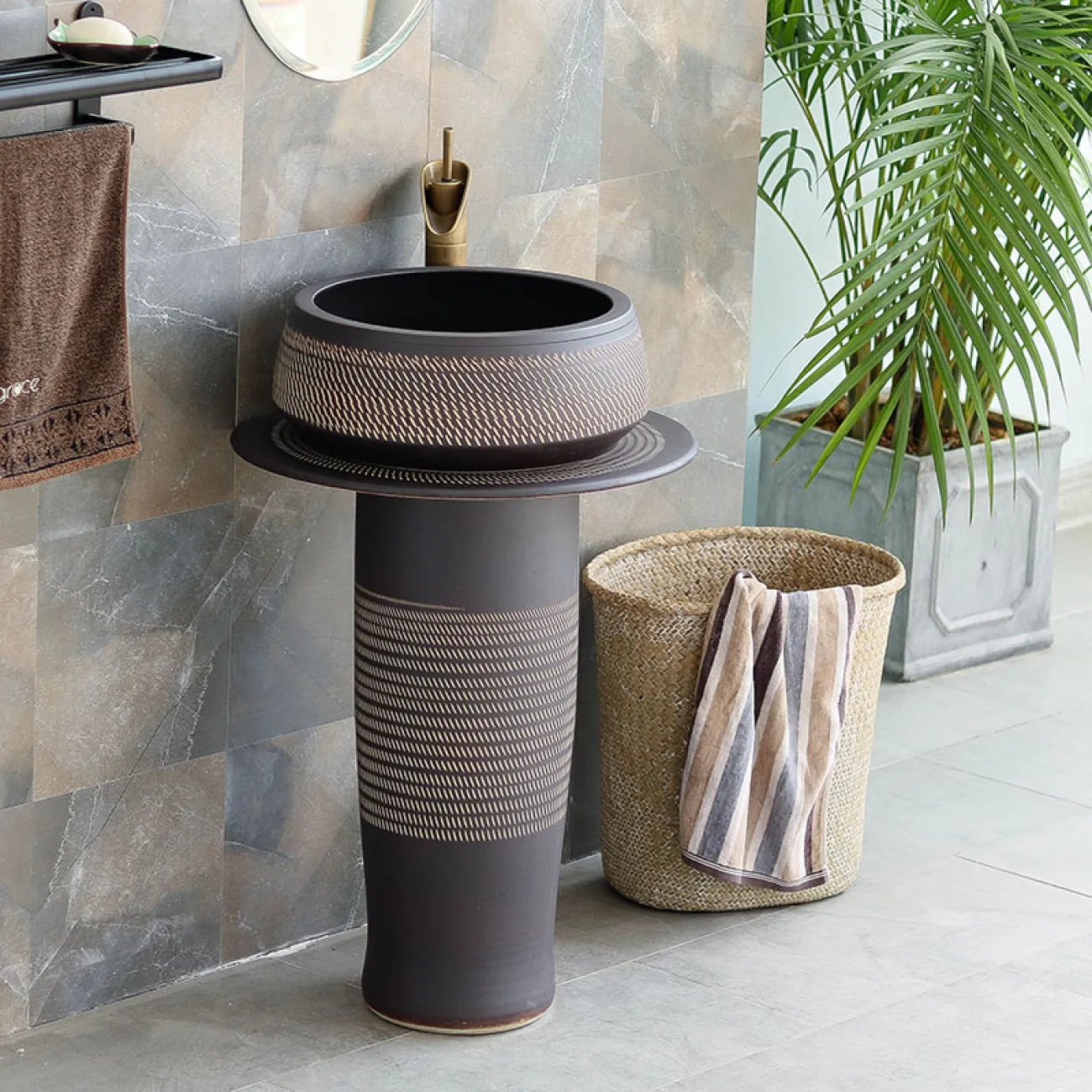 Керамический круглый умывальник  для ванной комнаты LaLume MB20572-23