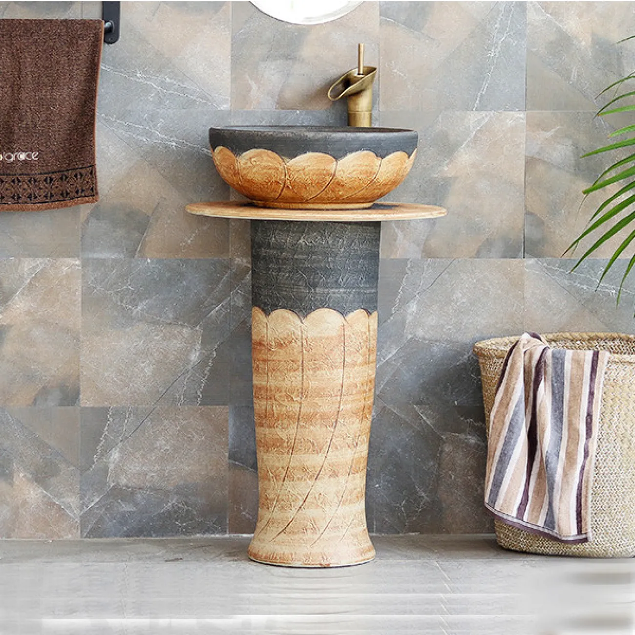 Керамический круглый умывальник  для ванной комнаты LaLume MB20601-23