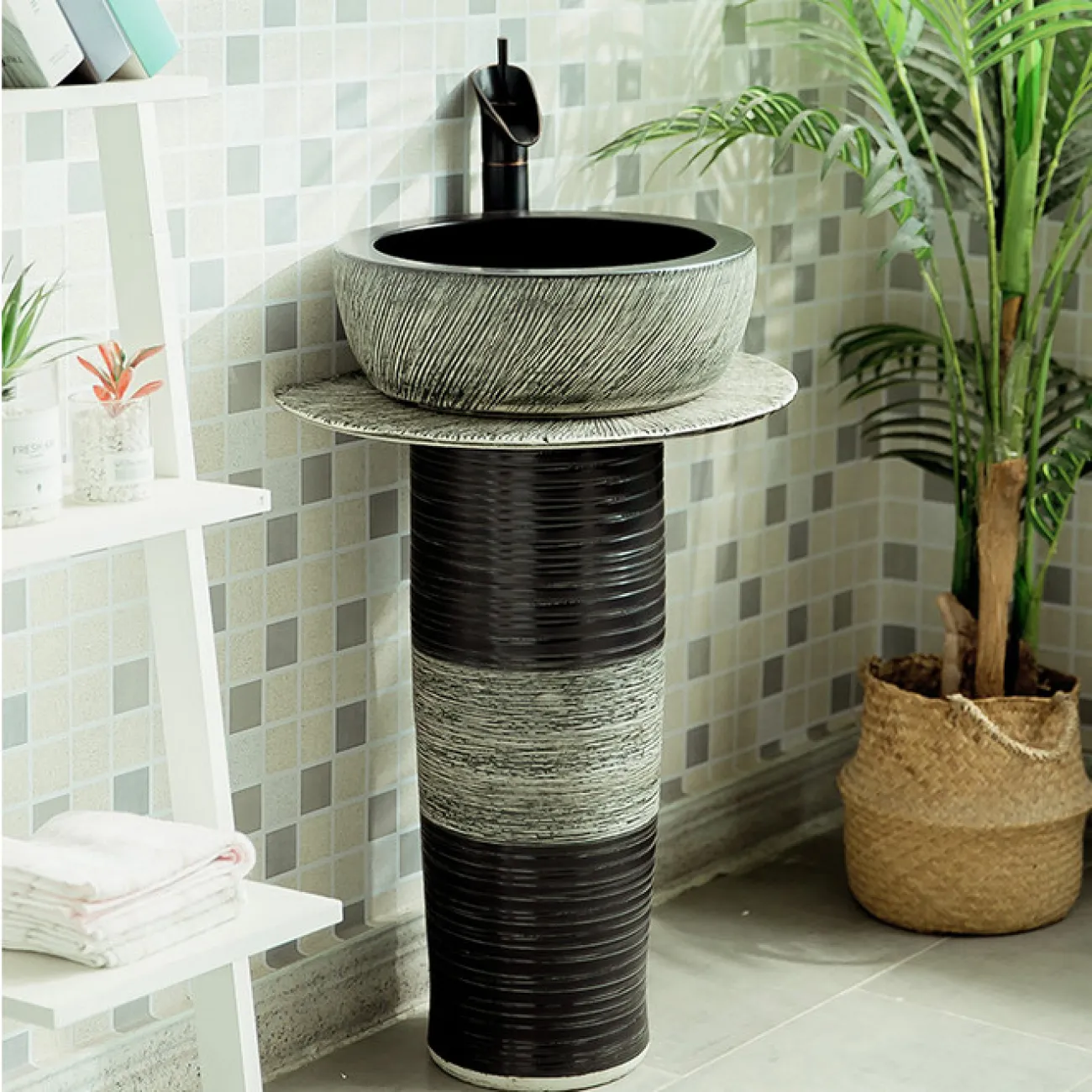 Креативный керамический умывальник в форме колоны для ванной комнаты LaLume MB20512-23 Креативный керамический умывальник в форме колоны для ванной комнаты LaLume MB20512-23