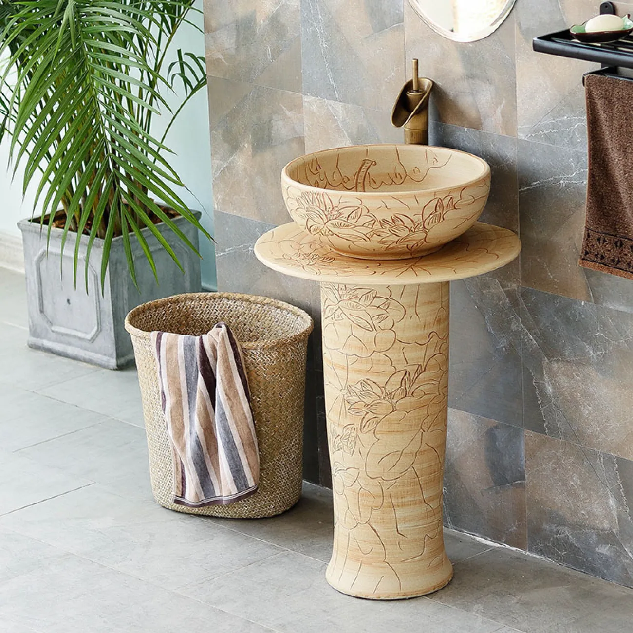 Керамический круглый умывальник  для ванной комнаты LaLume MB20550-23