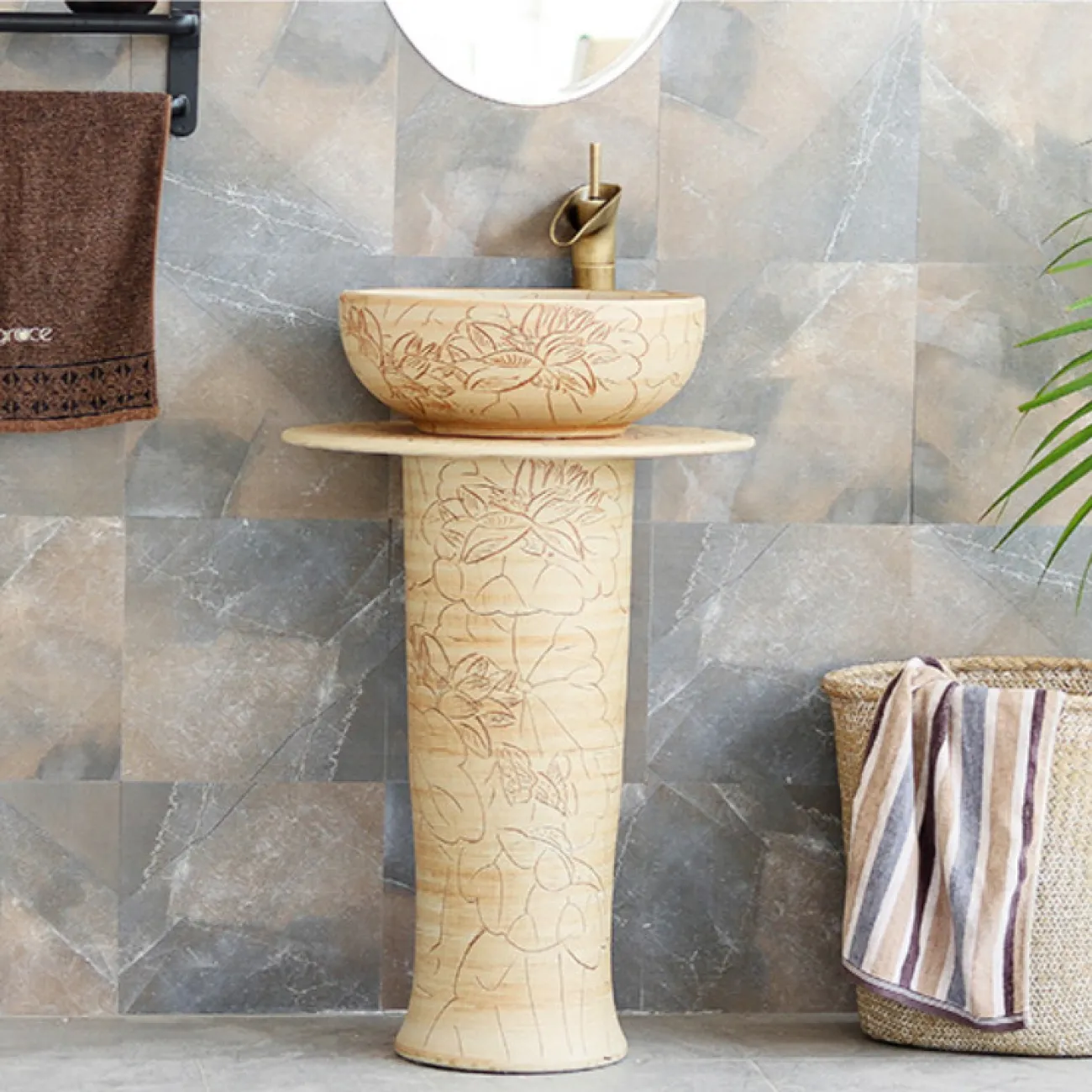 Керамический круглый умывальник  для ванной комнаты LaLume MB20550-23