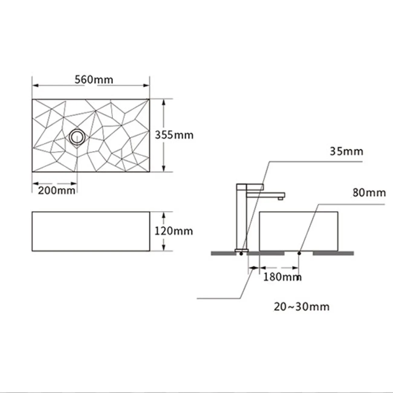 Керамический умывальник в скандинавском стиле для ванной комнаты LaLume MB20650-23 Керамический умывальник в скандинавском стиле для ванной комнаты LaLume MB20650-23
