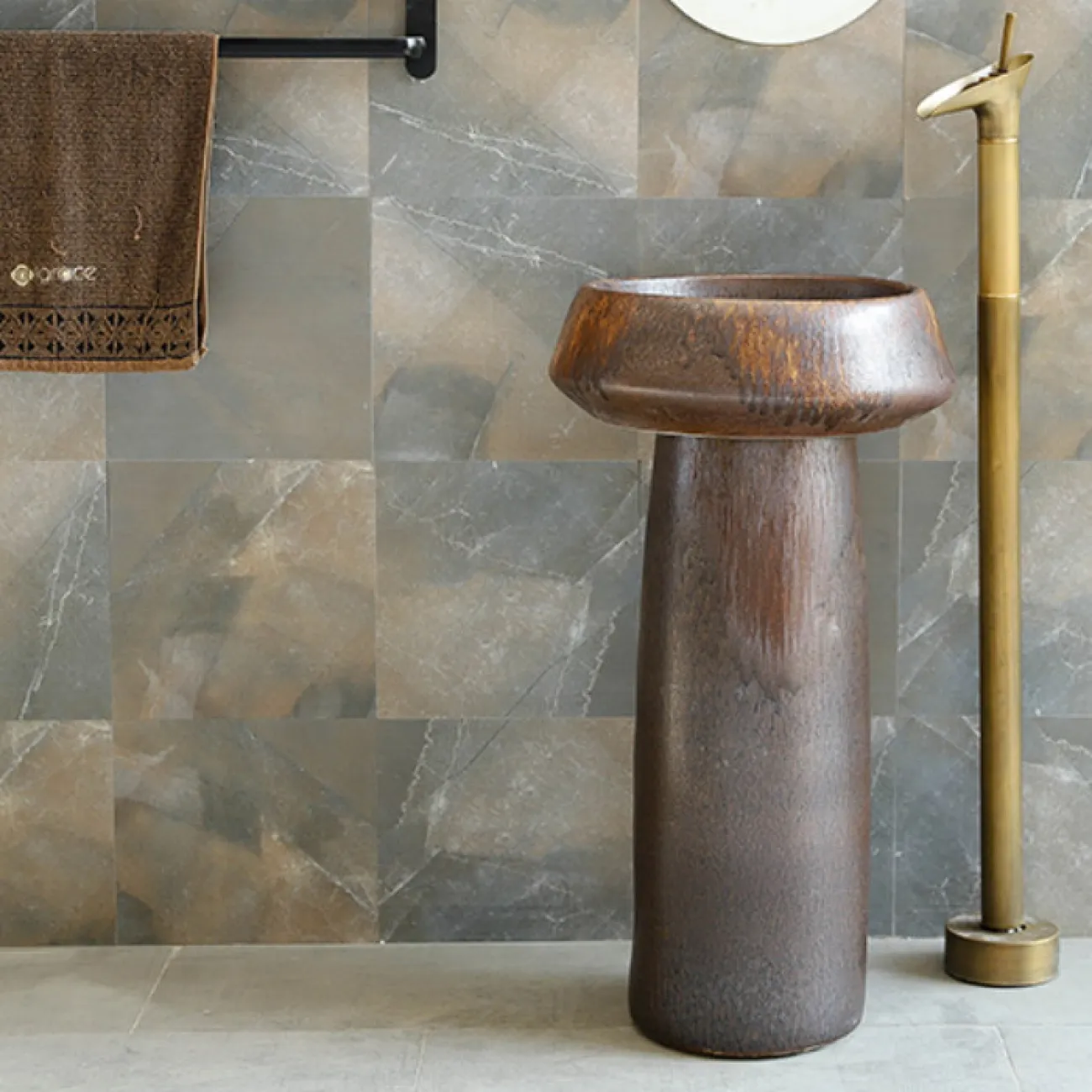 Керамический круглый умывальник с вертикальной колоной для ванной комнаты LaLume MB20527-23