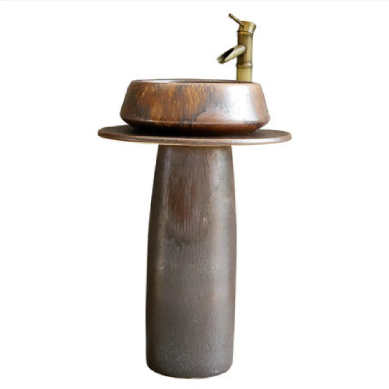 Керамический круглый умывальник с вертикальной колоной для ванной комнаты LaLume MB20527-23